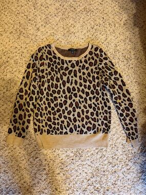 Ann Taylor Leopard Print Crewneck Sweater Wool Blend Large Petite